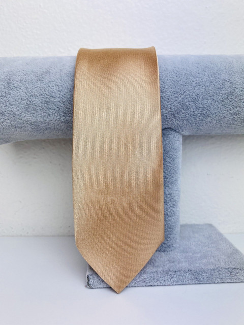 Férfi barna-bézs szatén keskeny nyakkendő