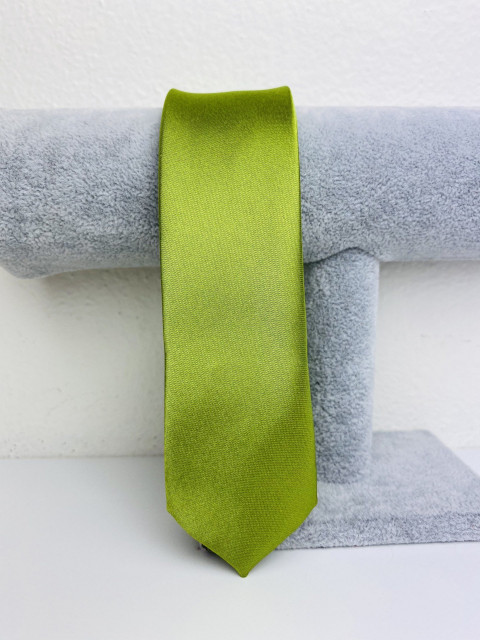 Férfi olívazöld szatén keskeny nyakkendő