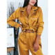 Női szatén mustár sárga pizsama, nadrág + ing kombináció