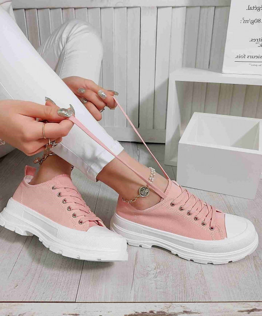 Női rózsaszínű alacsony cipő fűzővel