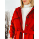 Női hosszú piros kabát övvel
