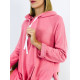 Női rózsaszínű hosszabbított pulóver kapucnival és hasítékokkal