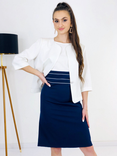 Fehér-kék női kosztüm: ruha + kabát