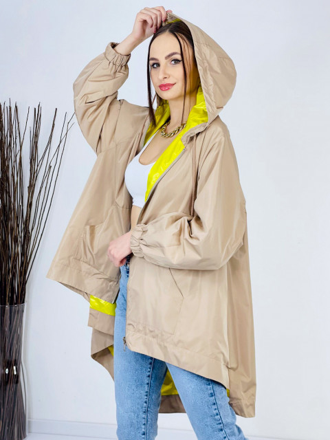 Női bézs-sárga kabát / esőkabát kapucnival WANTED