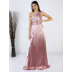 Hosszú női szatén ruha hasítékkal Roxen - rózsaszínű