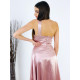 Hosszú női szatén ruha hasítékkal Roxen - rózsaszínű