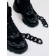 Női divatos magas fekete cipő lánccal Olia