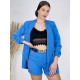 Elegáns női rövid kosztüm kabát övvel - kék