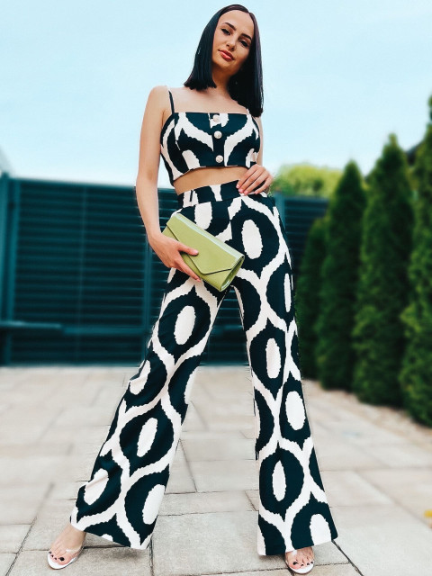 Női luxus fekete-bézs szett: crop top + nadrág