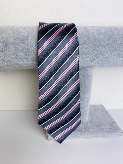 Férfi rózsaszín-szürke szatén keskeny nyakkendő