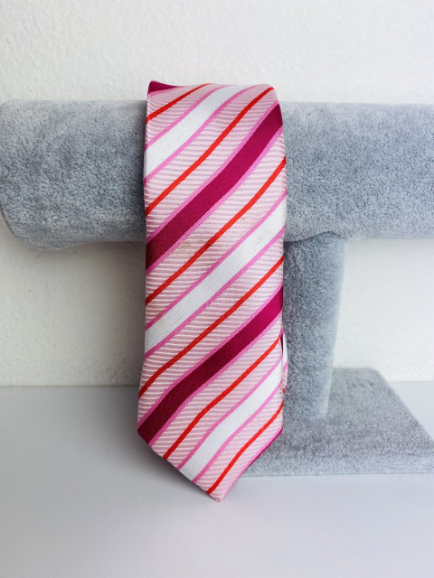 Férfi piros-rózsaszínű szatén keskeny nyakkendő