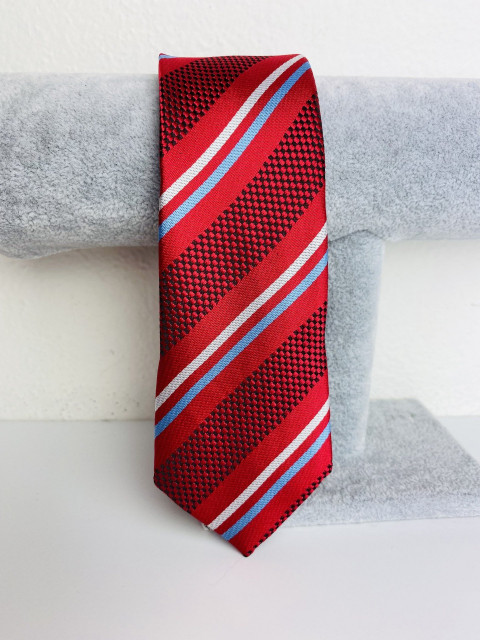 Férfi szürkéspiros szatén keskeny nyakkendő