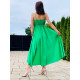 Hosszú női élénkzöld szatén ruha