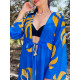 Hosszú exkluzív női kimonó övvel - kék
