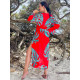 Hosszú exkluzív női kimonó övvel - piros