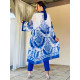 Női kék kosztüm molett hölgyeknek: nadrág + kimonó