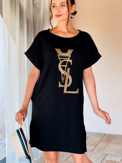 Női pólóruha YSL hasítékkal - fekete