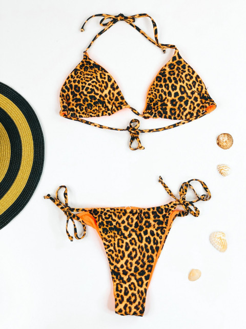 Női kétoldalas leopárd fürdőruha - narancssárga