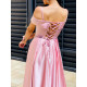 Hosszú női szatén alkalmi ruha díszkövekkel - rózsaszínű