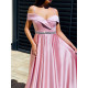 Hosszú női szatén alkalmi ruha díszkövekkel - rózsaszínű