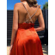 Hosszú női szatén alkalmi ruha - narancssárga
