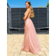 Exkluzív hosszú női alkalmi ruha levehető tüll szoknyával - rózsaszínű