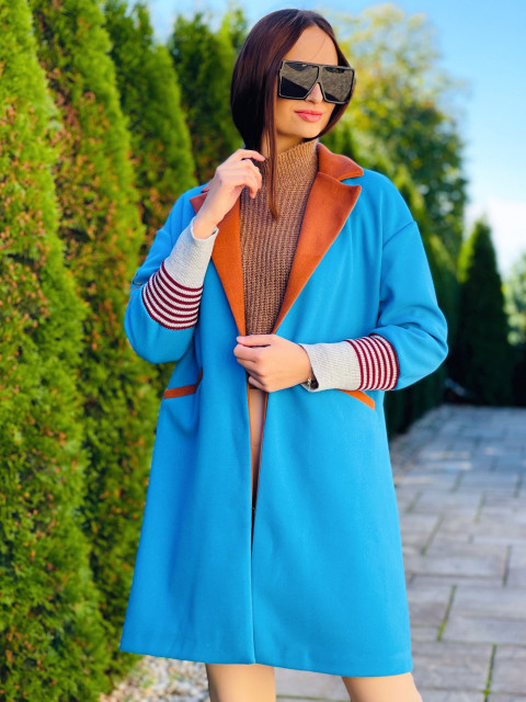 Exkluzív női kabát MON AMOUR - türkizkék