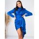 Női kék gyűrt anyagú szatén alkalmi ruha