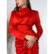 Női piros gyűrt anyagú szatén alkalmi ruha
