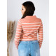 Női csíkos pulóver gombokkal - rózsaszínű