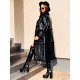 Fekete luxus női kabát zsebekkel