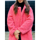 Hosszú női rózsaszínű Teddy kabát zsebekkel