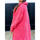 Hosszú női rózsaszínű Teddy kabát zsebekkel