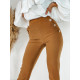 Elegáns női nadrág magas derékkal és gombokkal - barna