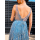 Exkluzív hosszú női csillogó alkalmi ruha - kék
