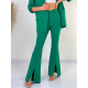 Női zöld luxus nadrágkosztüm hasítékkal