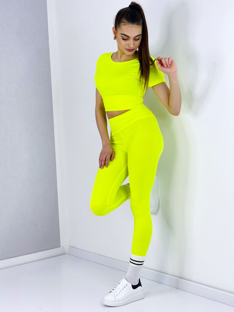 Női fitness szett edzésre - neon sárga