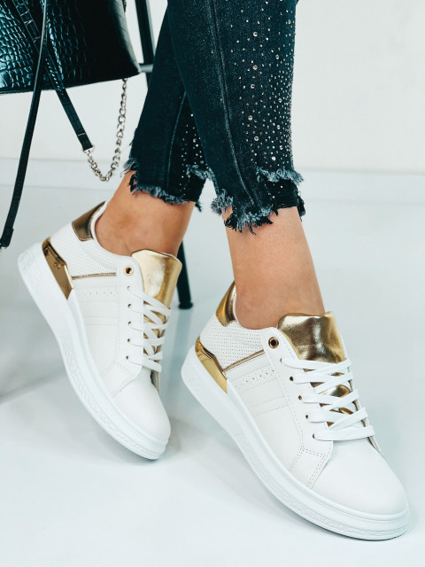 Női fehér platform cipő arany csíkkal