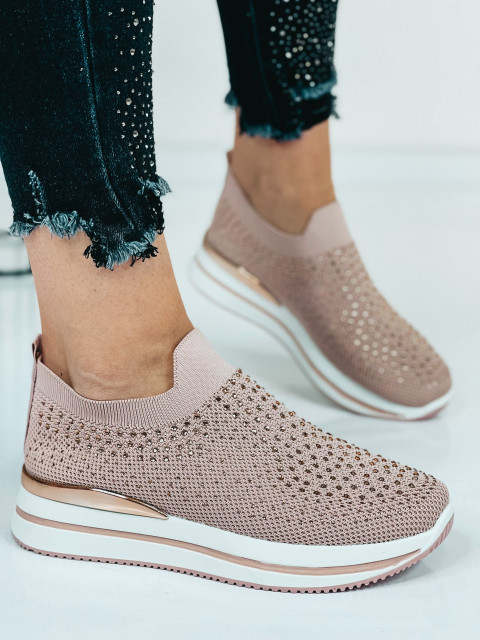 Női platform cipő díszkövekkel - rózsaszínű