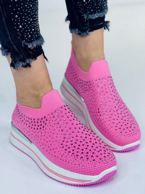Női platform cipő díszkövekkel - ciklámen