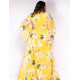 Hosszú sárga virágmintás alkalmi ruha molett hölgyeknek