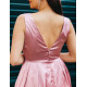 Női szatén alkalmi ruha V-kivágással - rózsaszínű