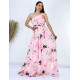 Hosszú női rózsaszínű virágmintás alkalmi ruha Amal