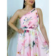 Hosszú női rózsaszínű virágmintás alkalmi ruha Amal