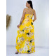 Hosszú női sárga virágmintás alkalmi ruha