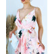 Hosszú női rózsaszínű virágmintás alkalmi ruha hasítékkal