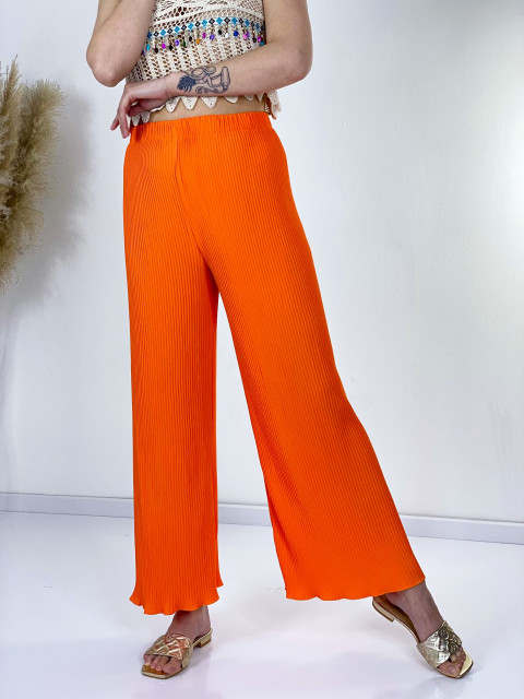 Nyári női széles rakott nadrág - narancssárga