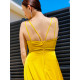 Hosszú női szatén alkalmi ruha hasítékkal - sárga