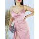 Hosszú luxus női alkalmi ruha hasítékkal - rózsaszínű