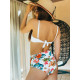 Női fehér háromrészes virágmintás fürdőruha + brazil bikini alsó 